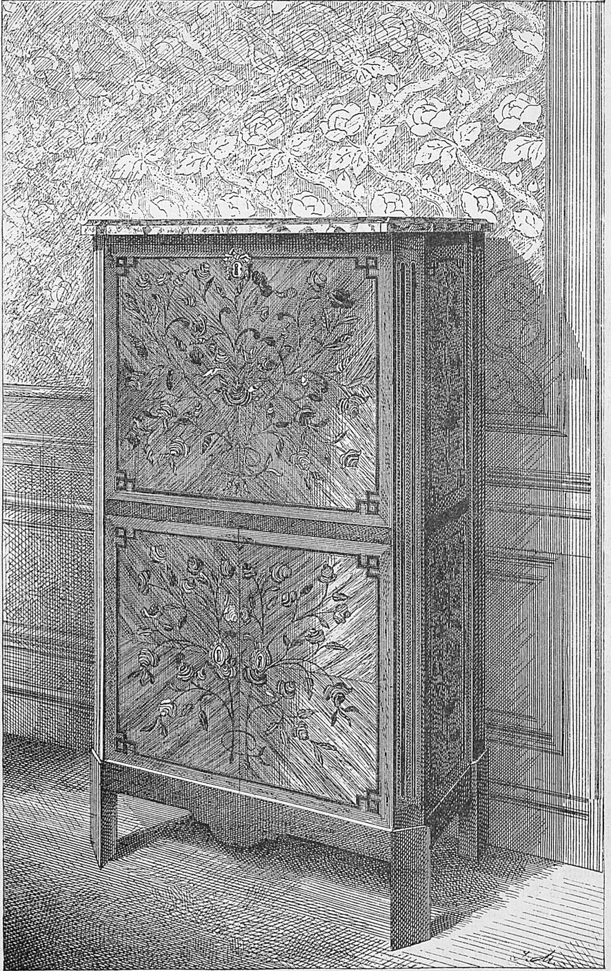 Einfacher Schrank mit Marqueterie 1780-1790. Frankfurter Privatbesitz.
