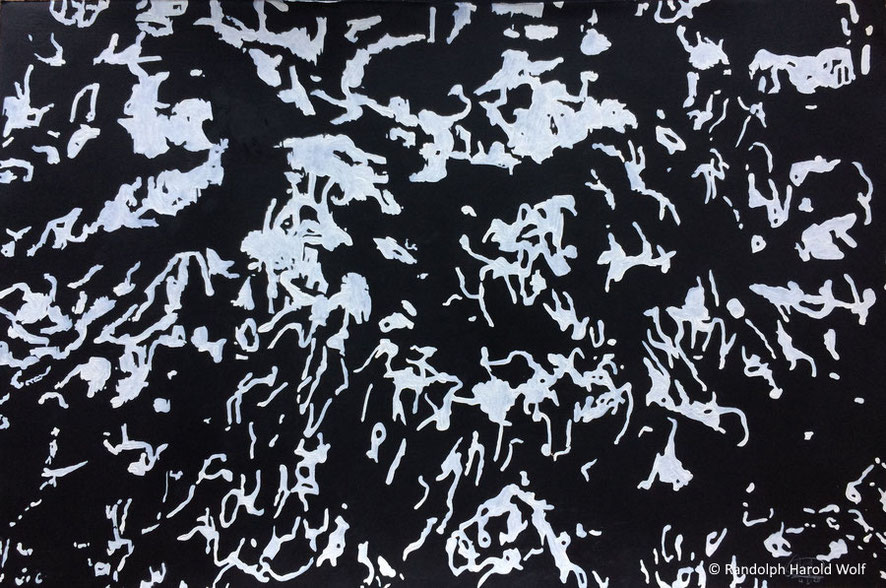 Cabalgando a través de la tormenta (2020)  Acrílico blanco titanio y pintura de pizarra sobre papel Arches Bütten 60 × 55 cm