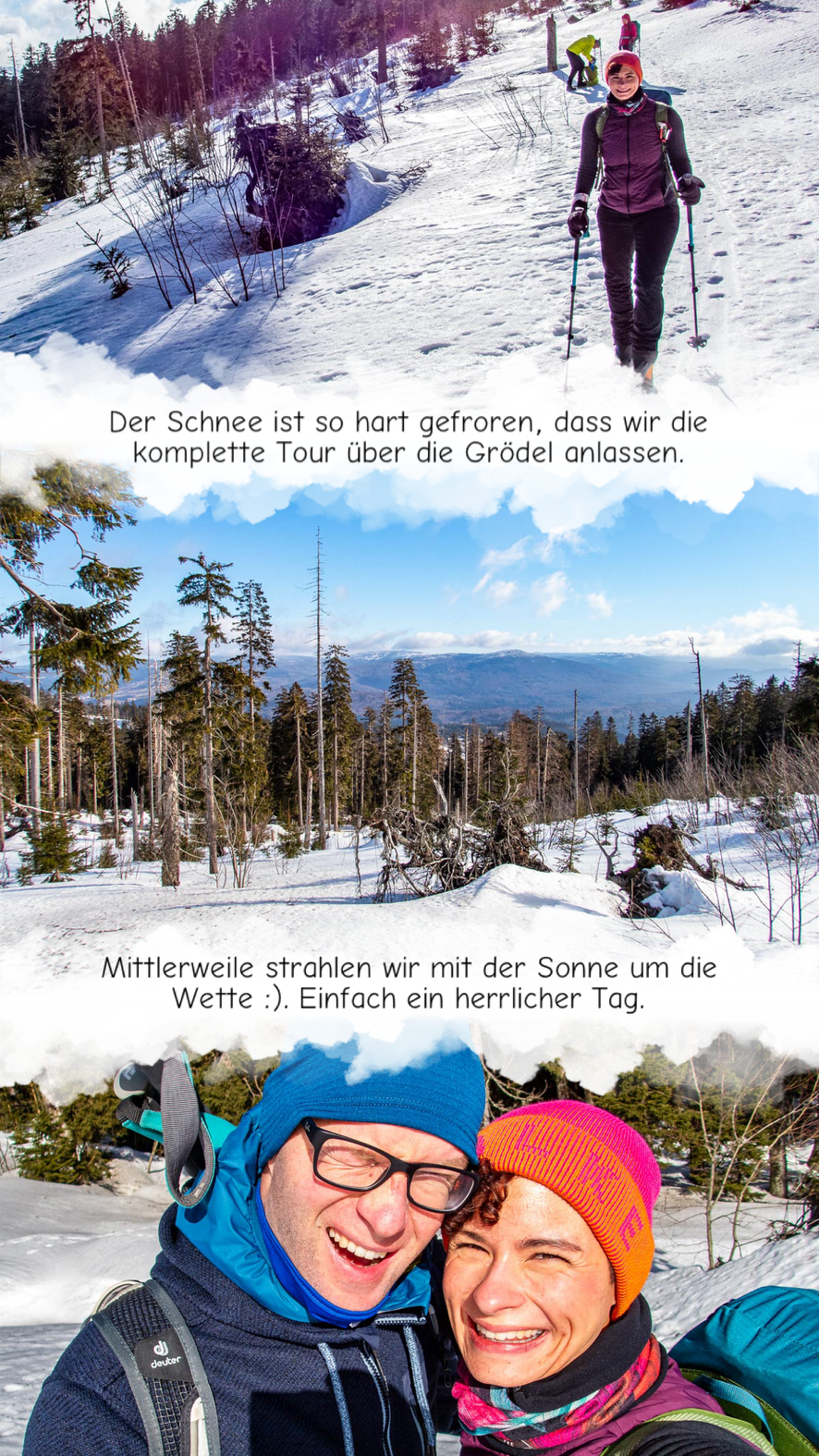 Verschneite Winterlandschaft im Bayerischen Wald auf dem Weg zum Arber