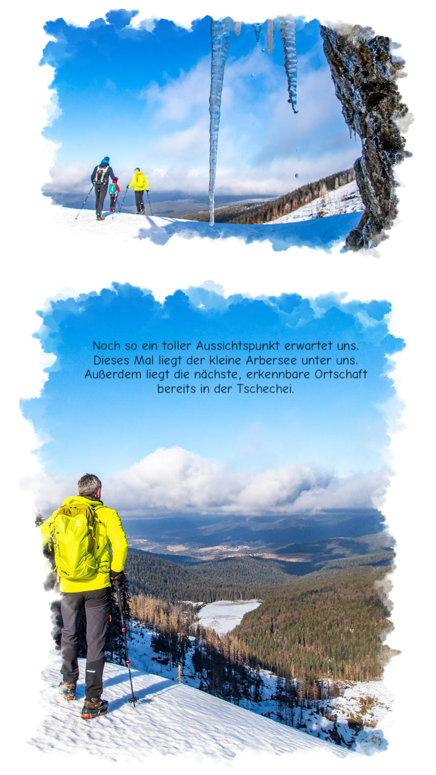 Vereiste Pfade und Winterstimmung beim Winteraufstieg im Bayerischen Wald