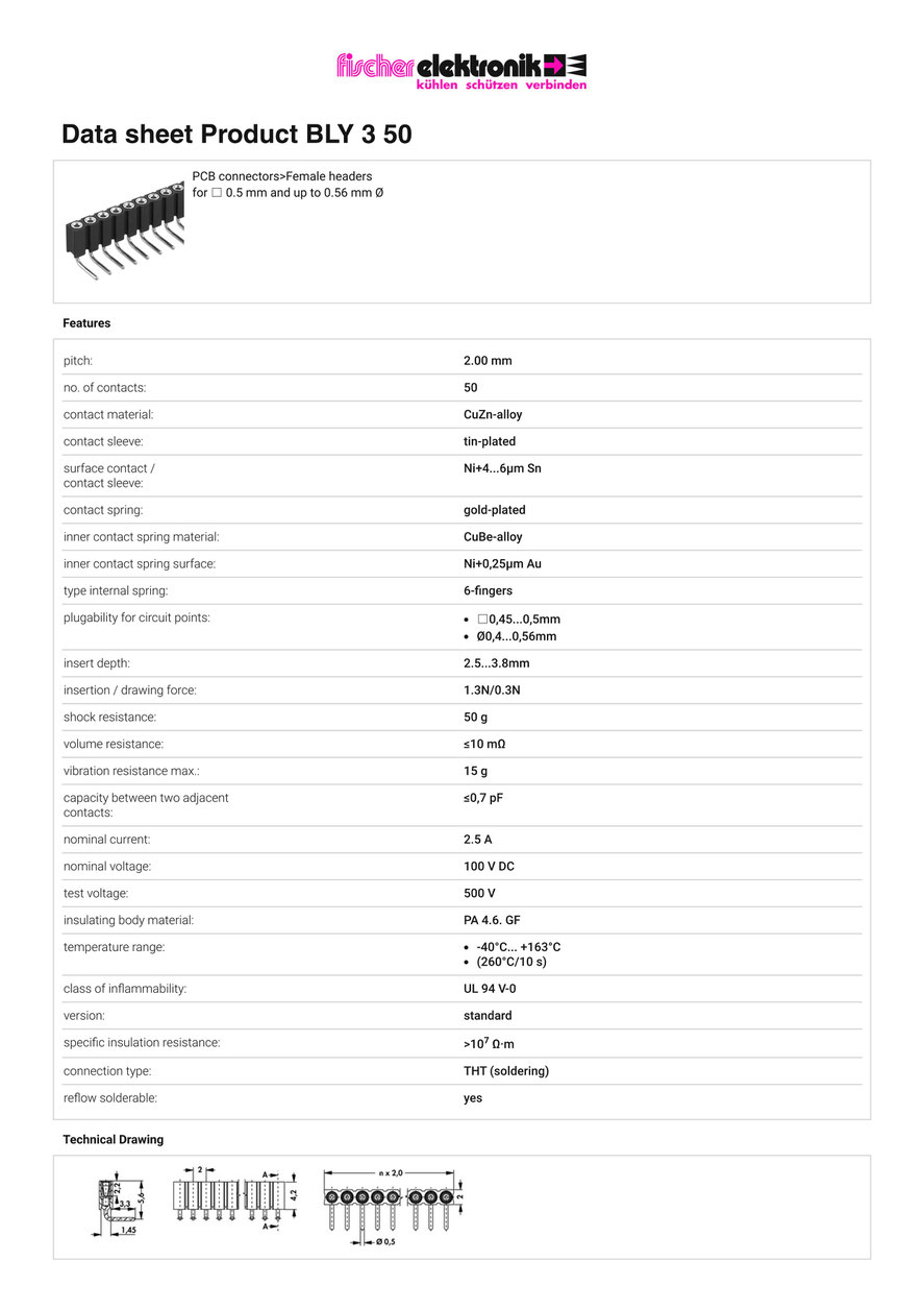 BLY 3 50 | 2mmピッチ 連結ソケット ライトアングル 50極 Fischer Elektronik