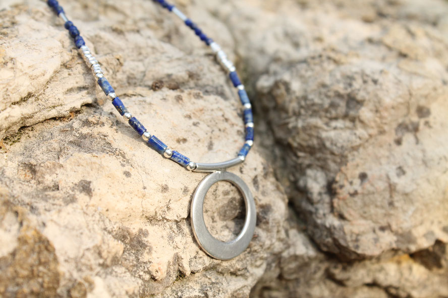 collier lapis lazuli et argent massif modèle unique création française