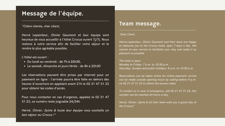 Message de l'équipe