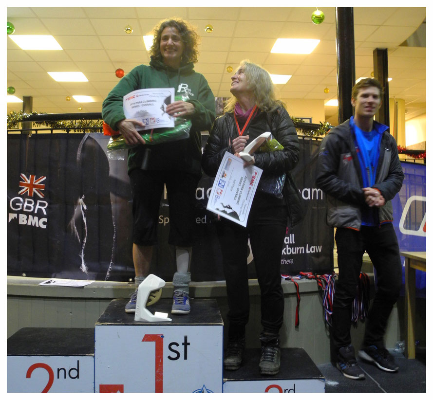 Joanna Waterton (left) during the 2016 BMC Paraclimbing Series in Newcastle.