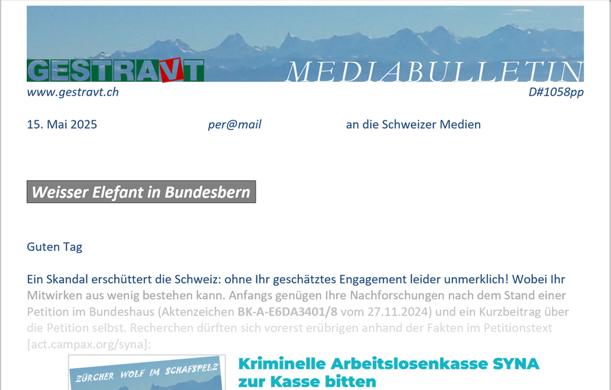 Gestravt         Offenes Netzbuch         Netzbuchbrief        Kassenpfusch       mediabulletin