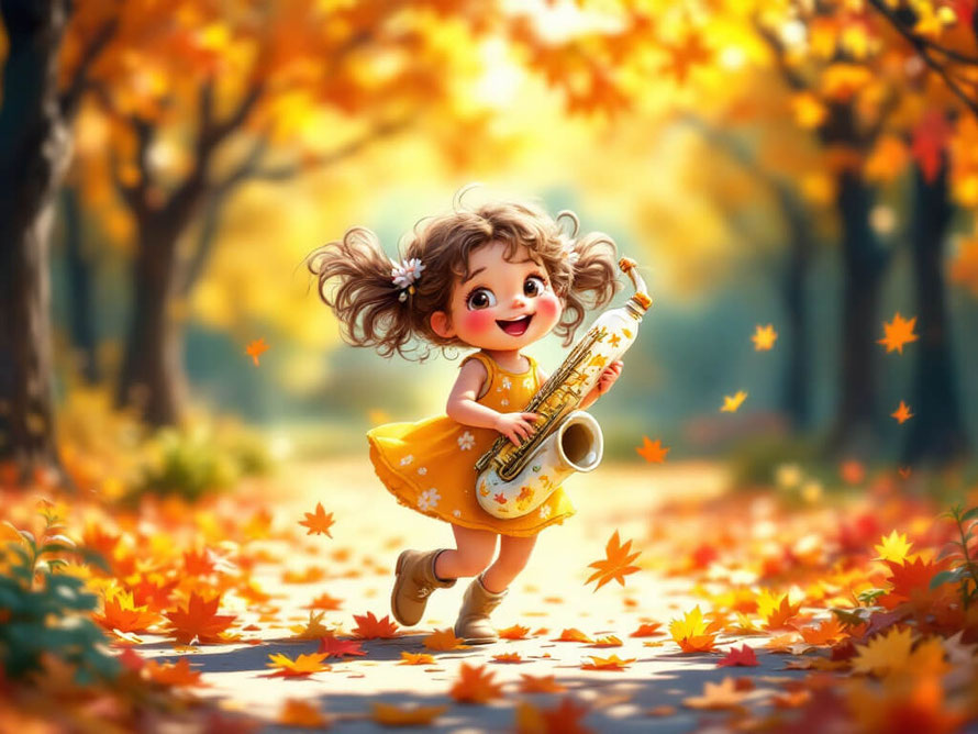 petite fille qui tient un saxophone dans ses mains