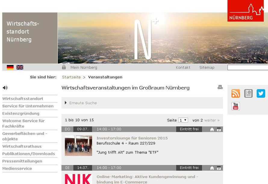 Wir sind kein läppisches Schülerprojekt, sondern eine Wirtschaftsveranstaltung der Metropolregion!!! (Stadt Nürnberg, Screenshot vom 09.07.2015)