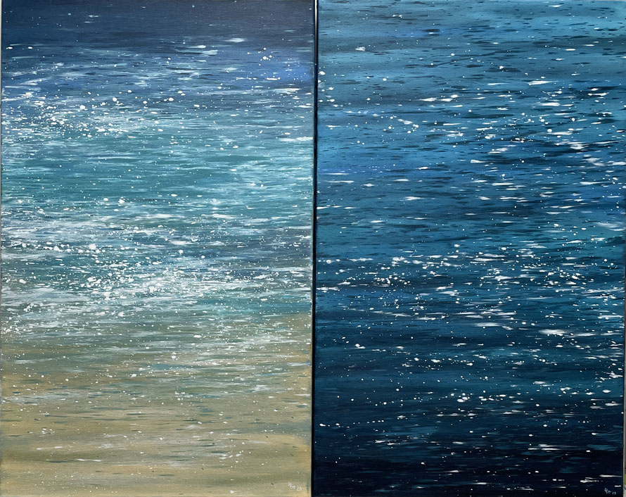 "by the sea I" + "by the sea II" - je acryl auf leinwand (2023) 50 x 80 cm