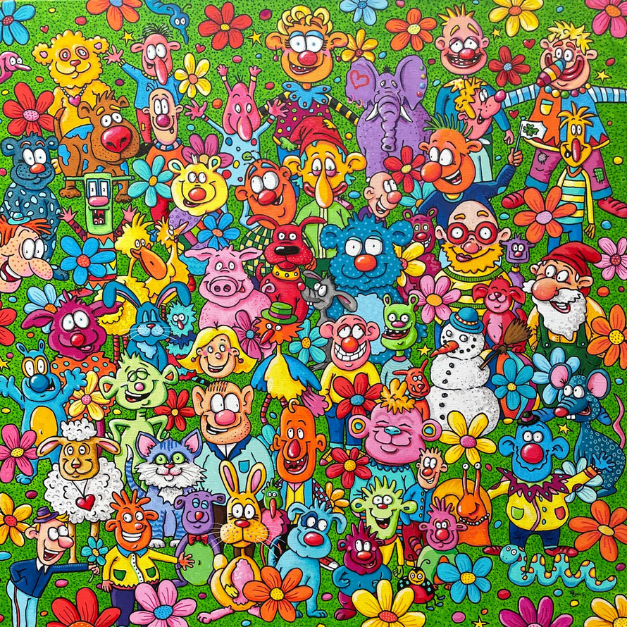 "FUN-PACK" acryl/stifte auf leinwand (2022) 80x80 cm