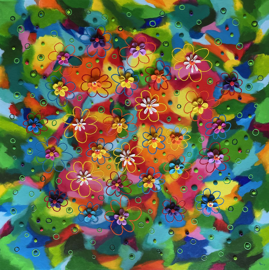 "Funky Flower Power" acryl auf leinwand (2022) 100 x 100 cm