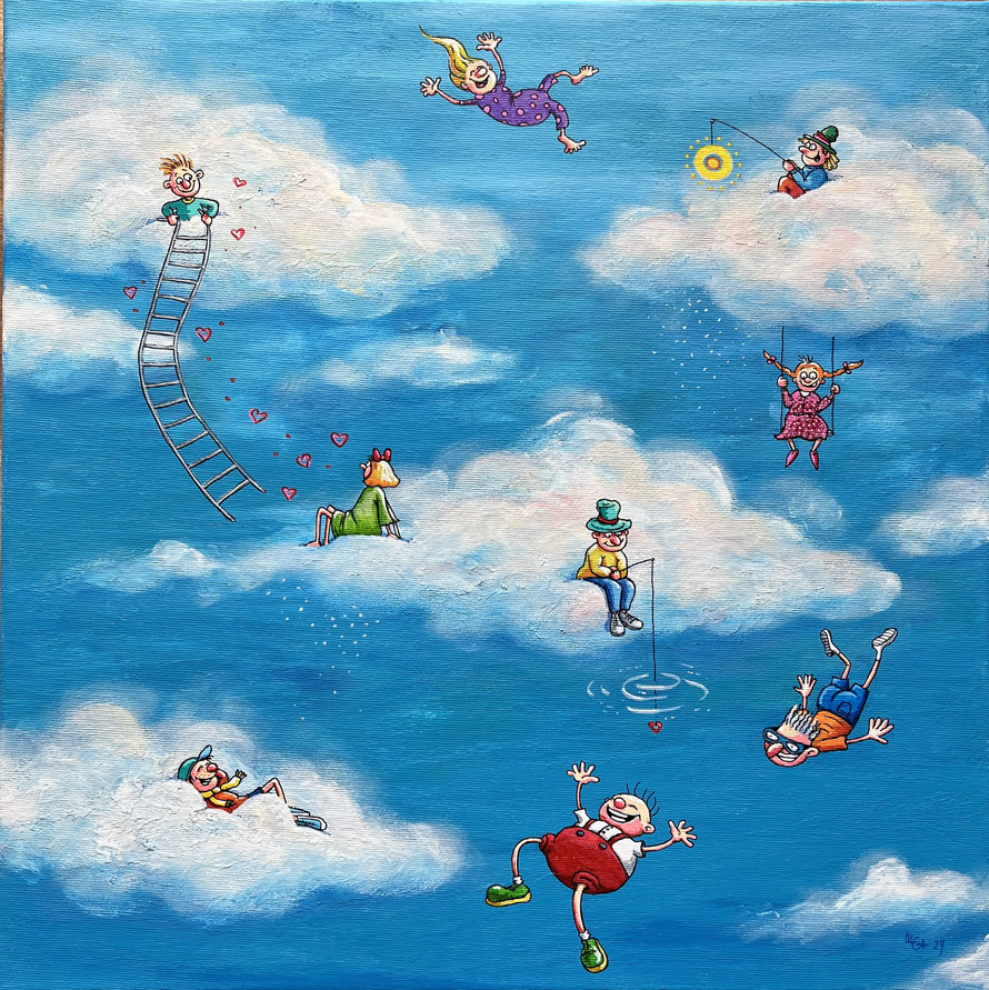 "wolke 7" acryl/stifte auf leinwand (2024) 50x50 cm
