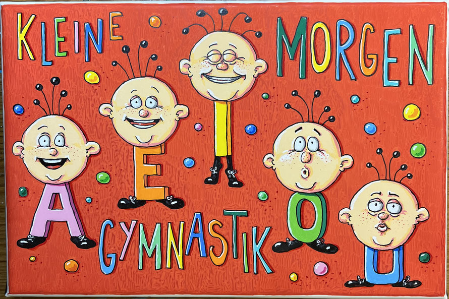 "kleine Morgengymnastik" acrylstifte auf leinwand (2025) 20x30 cm
