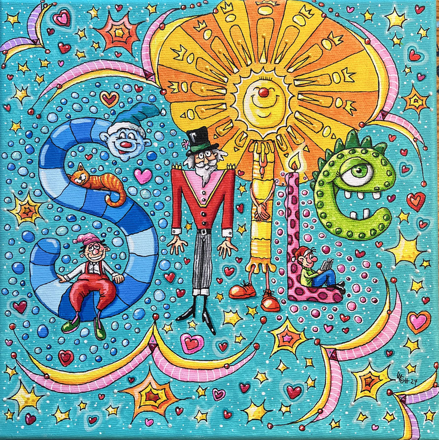 "SMILE" acrylstifte auf leinwand (2024) 30x30 cm