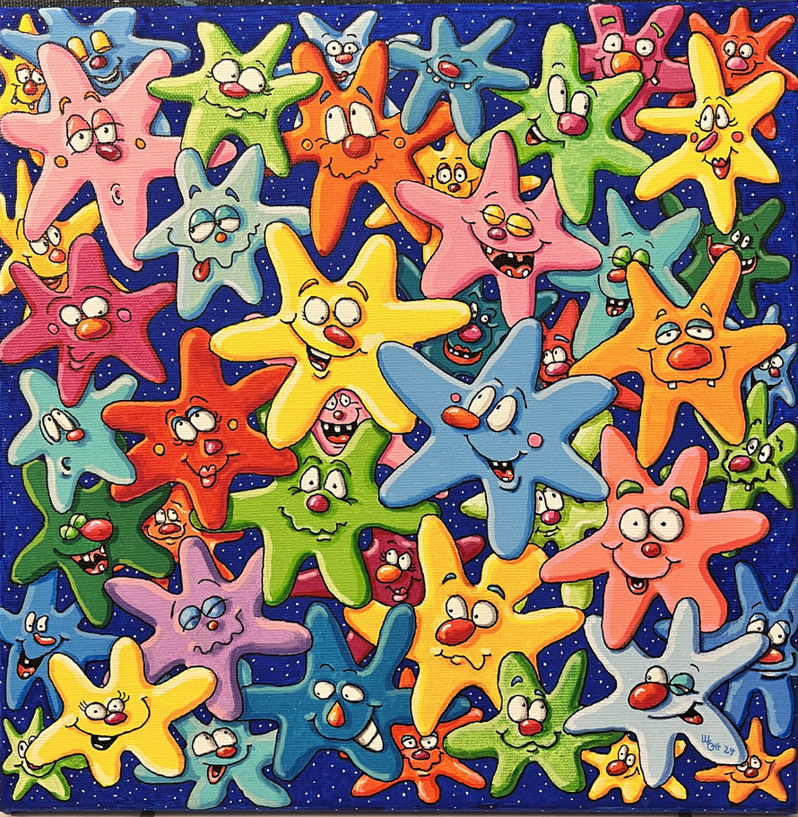 "Lucky stars" acrylstifte auf leinwand (2024) 30x30 cm