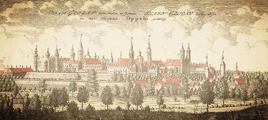 Oberglogau castle and town after the grandiose Baroque renovation