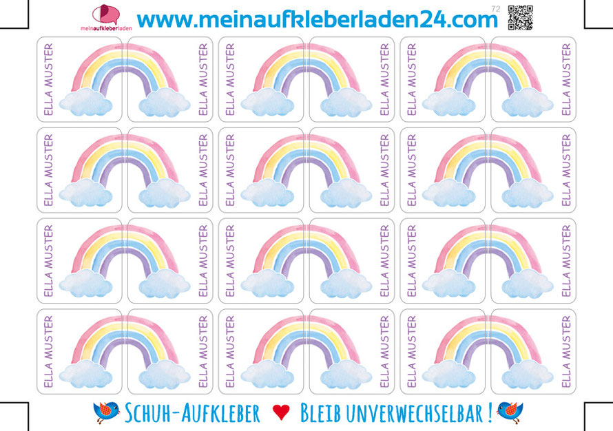 mit Namen personalisierbare Schuhaufkleber mit Regenbogen - so geht Schuheanziehen kinderleicht