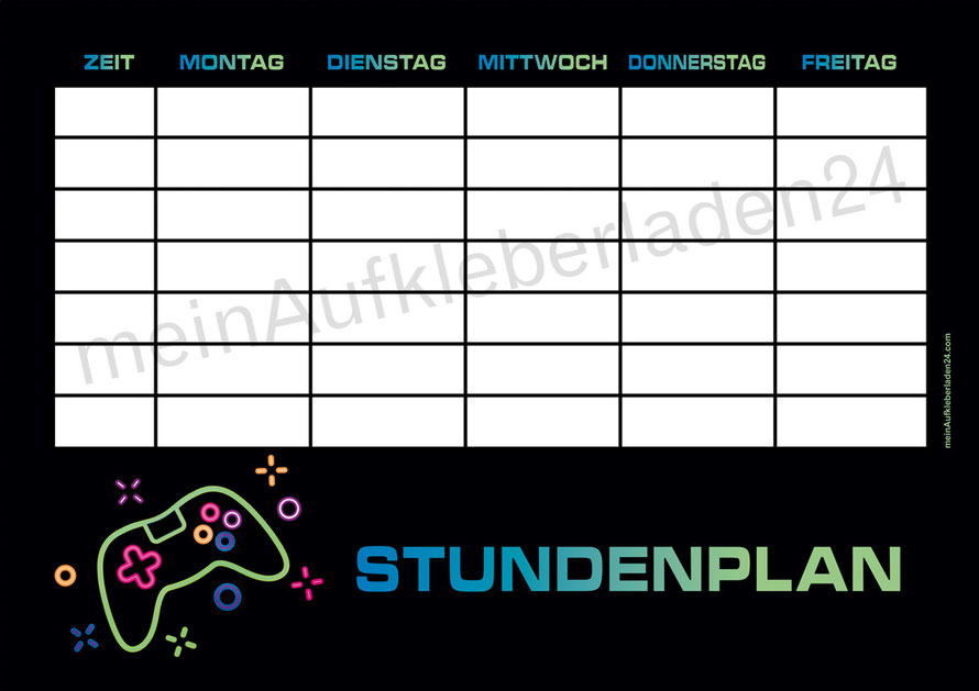 A4 Stundenplan Spielecontroller, optional wiederbeschreibbar und selbstklebend