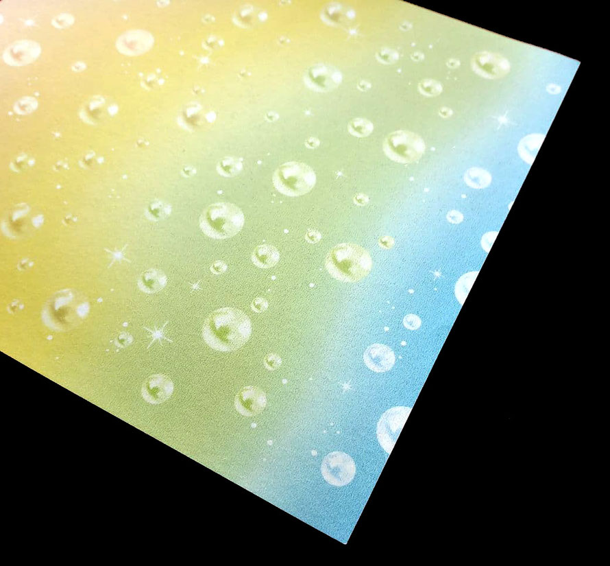 Glamour Vlies Bordüren mit Metallic Glanzbeschichtung - Motiv Meerjungfrau - Wasserblasen mit Regenbogen Farbverlauf