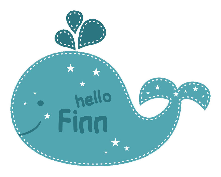 Niedlicher Wal in petrol und weißen Sternchen - Wandaufkleber für Kinder - personalisierbar mit Wunschname oder Wunschtext auf Wal Körper - Beispiel hello Finn