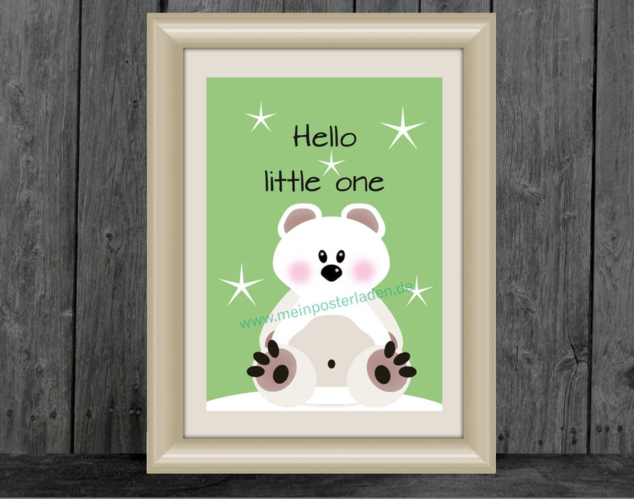 Kinderdruck - Eisbär mit Text:  Hello little one, tolle Geschenkidee, Deko für Kinderzimmer