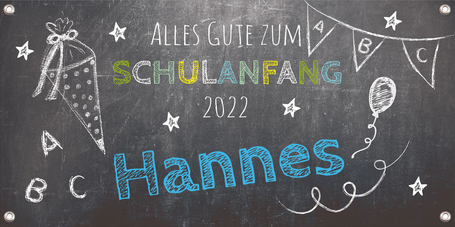 Banner zur Einschulung 100 x 50 cm - personalisierbar | Tafeloptik Schulanfang - blau - Nachhaltige PVC-freie Banner -  die umweltfreundliche Alternative zu herkömmlichen Bannern aus Kunststoff und PVC