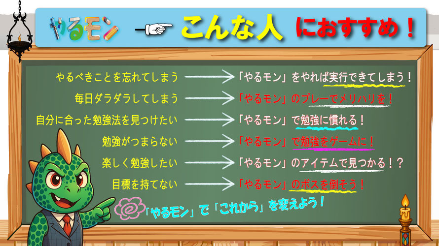 家庭学習や学習習慣をサポートするカード型教育ボードゲーム「やるモン」の「こんな人におすすめ」の説明画像