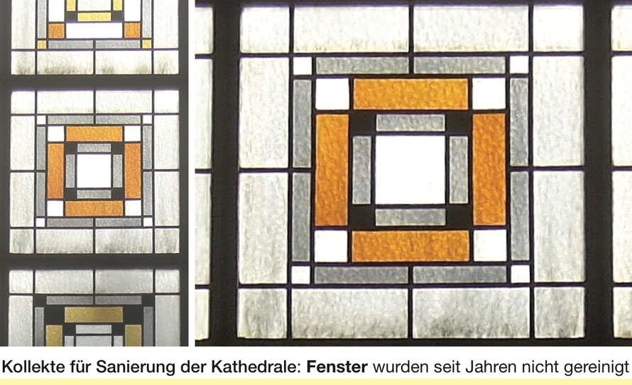 St. Hedwigs-Kathedrale_ Glaskunst von Anton Wendling _Details der insgesamt acht großen Fenster mit Verschmutzungsspuren
