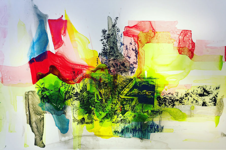 Joana Fischer, Verwachsung - adhesion, 2017, ink on drafting film, 23 x 35 inches