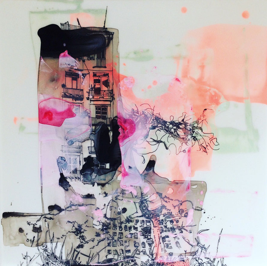 © Joana Fischer, Playtime - Spielzeit IV, 2016, 21 x 21 inches, ink and acrylic on drafting film
