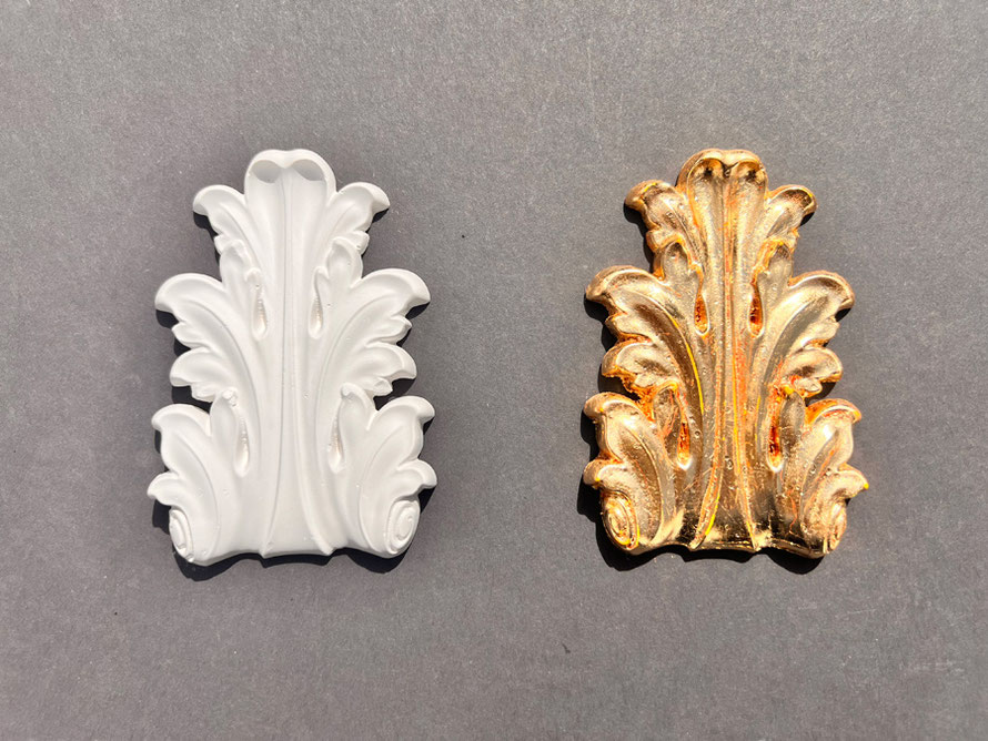 Stuckornament mit Blattgold vergoldet – Übung im Verolderkurs