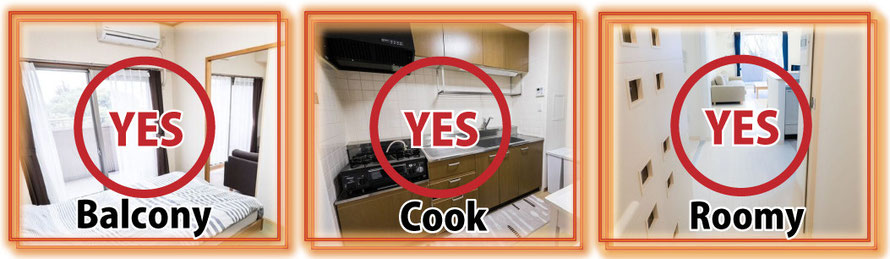 Exsamples of Fully-Furnished Apartment.  Balcony, cook, and roomy.