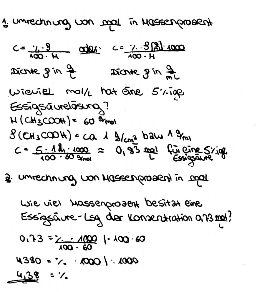 Umrechnung von Massenprozent in mol/l - Unterrichtsstunde vom 3.03.2017 im Leistungskurs Chemie ...