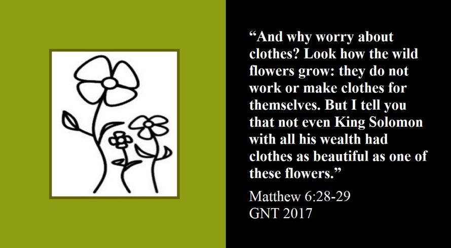 Faith Expression Artwork about Worry vis-à-vis Trusting God and Bible Verses Matthew 6:28-29: “… why worry about clothes? Look how the wild flowers grow… I tell you that not even King Solomon… had clothes as beautiful as one of these flowers.”