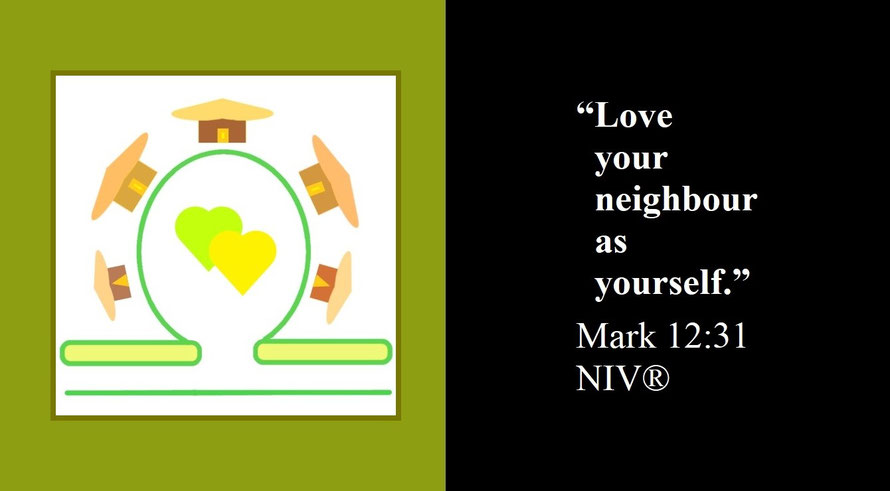 Faith Expression Artwork about the Second Greatest Commandment – love your neighbor – and Bible Verse Mark 12:31 (D) - “Love your neighbour as yourself.”