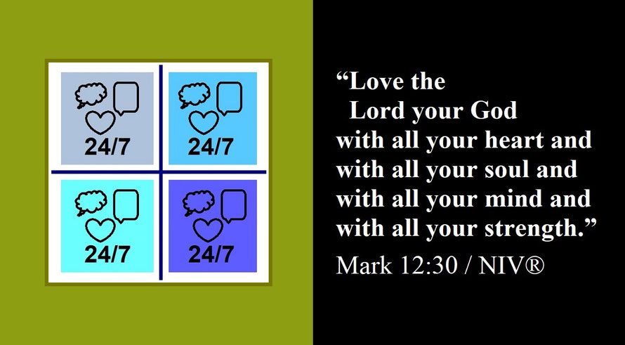 Faith Expression Artwork about Loving God – the greatest commandment – and Bible Verse Mark 12:30 (C) - “Love the Lord your God with all your heart and with all your soul and with all your mind and with all your strength.” / “Heart and Soul, Body... 24/7”