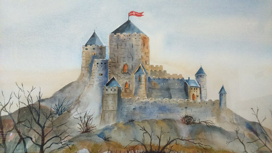 Un cadeau de notre mécène aquarelliste, une reconstitution du château.