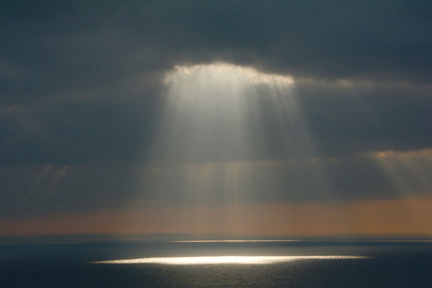 Rent asunder: the almost indecent light of the sun breaking through the clouds over the Dover Strait in January, 2015.