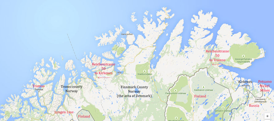 The key places mentioned on this page. All the action takes place 300km north and more of the Arctic Circle with two months of winter darkness. Average January temperatures on the Lyngen Line are -6.5C and get much worse to the east.