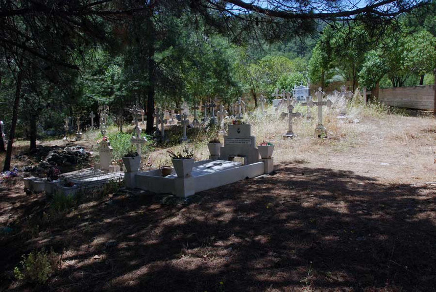 Little church on the way to Livadi wind soughing in the brutia pines in a homely way