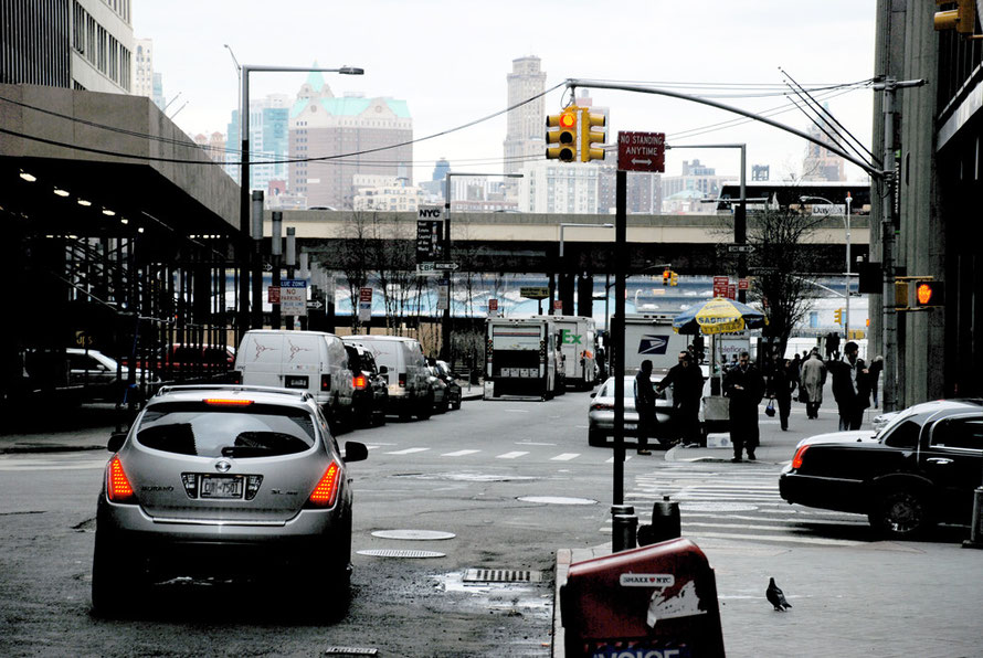 Looking towards the Brooklyn skyline from New York's Financial District, 2006.