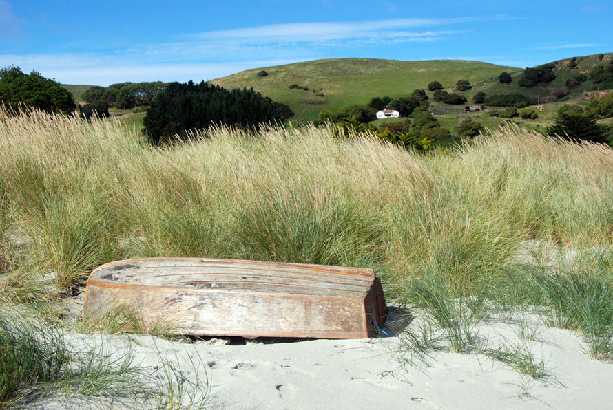 Te Rauone Beach by Te Umukuri (Wellers Rock) site of the Weller Brothers'  shore whaling station on the Otago Peninsula