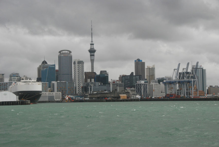 The Auckalnd downtown skyline under the heavy skies left after Cyclone Lusi's passage. 