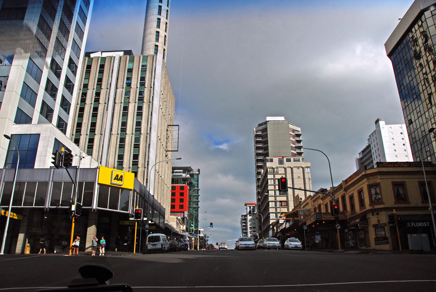 Heading out of Auckland's hilly and unlovely Central Business District.