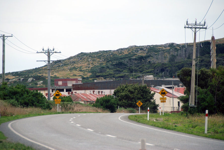 The Ocean Beach Freezing Works on the outskirts of Bluff. Closed in 1991 it has had a major impact on the town's declining population Bluff, Southland, NZ. 