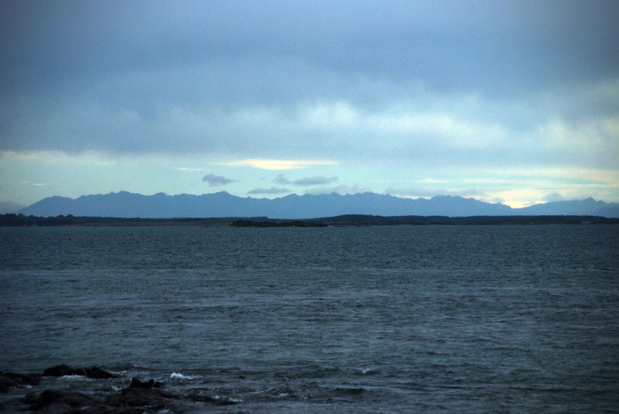 The mountains of Fiordland from Bluff Harbour looking north.