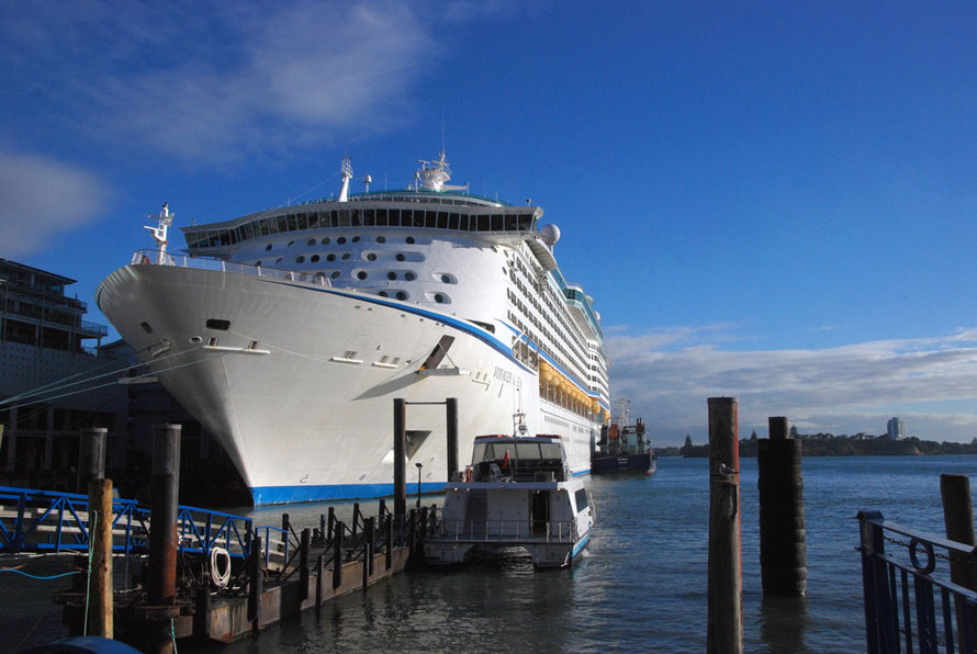 The Voyager of the Seas cruise ship tied up at the Auckland waterfront in March 2014. 