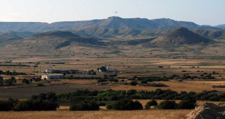 UN Post in Buffer Zone and Turkish flags east of Mammari