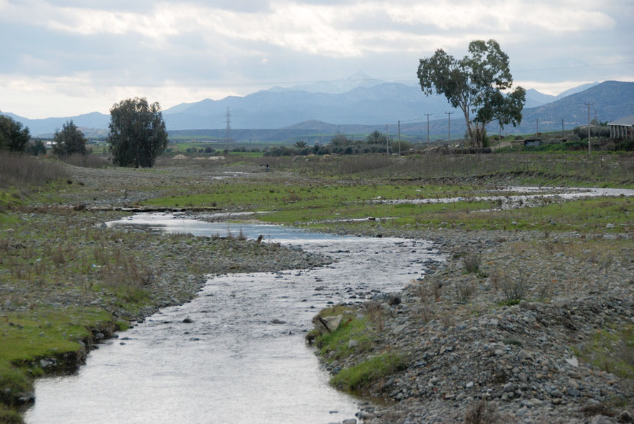 The Akaki river just above Akaki and the western Troodos with Mount Kionia, January 2013