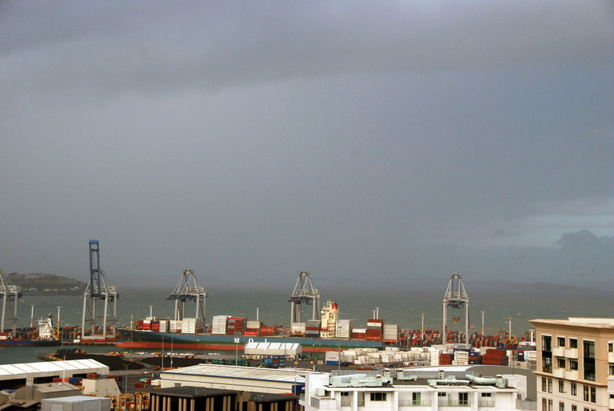 Cyclone Lusi closing in on the Auckland Container Terminal.