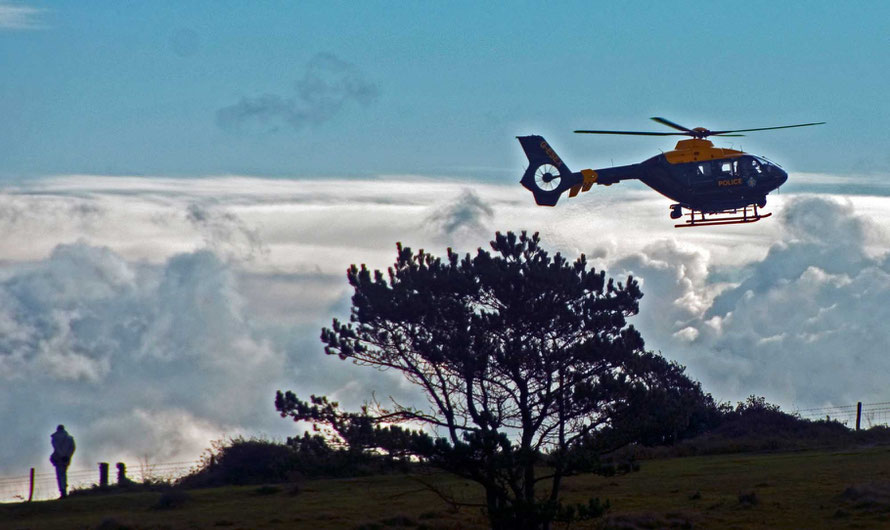 The police chopper did a low level pass over the cliffs looking for something or someone at St Margaret's Bay, Kent.  